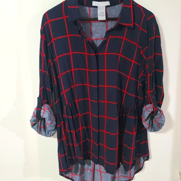 High Low Plaid Blouse - Picture 1 of 6